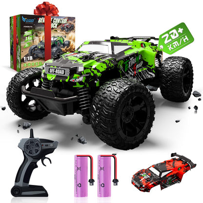 Remote-controlled car for ages 3 4 6 8 years, 1:18 Remote-controlled monster truck with body light/double shell. RC car for ages 3 4 6 8 years. Perfect gifts for boys and girls.