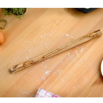 NATUREHOME wooden dough roller for spreading pizza, crepes, cakes, noodles, and pastry. Handmade, handle-less noodle rod, 42x4 cm.