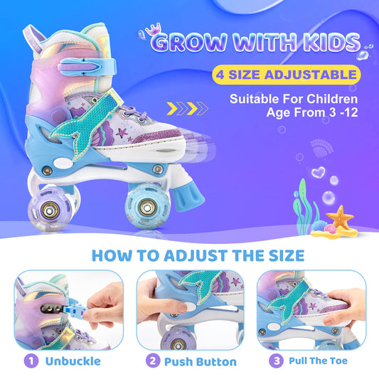 NEMONE roller skates for girls children 4 sizes adjustable blue purple roller skates for kids indoors outdoors girls children