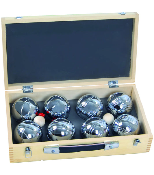 BLINKY Bocce Ball Set in wooden box, 2 x 4 balls, total 8 pieces, 720 g, Beige
