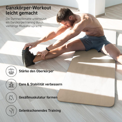 MSPORTS Gymnastics Mat Premium including carrying strap + exercise poster + workout app I Skin-friendly fitness mat 190 x 60 x 1.5 cm - Beige-Caramel - Phthalate-free yoga mat