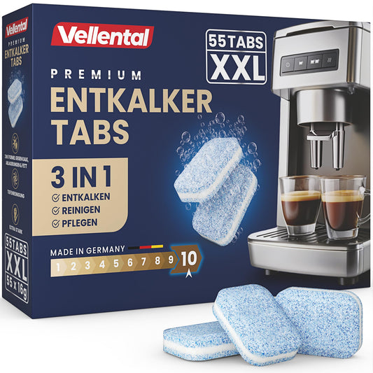 3-in-1 descaling tablets for coffee machines & coffee makers (55 pieces) - descaling tabs for Delonghi, Siemens EQ series, Jura, Krups, Bosch, Miele, Melitta, Krups, Tassimo, WMF.