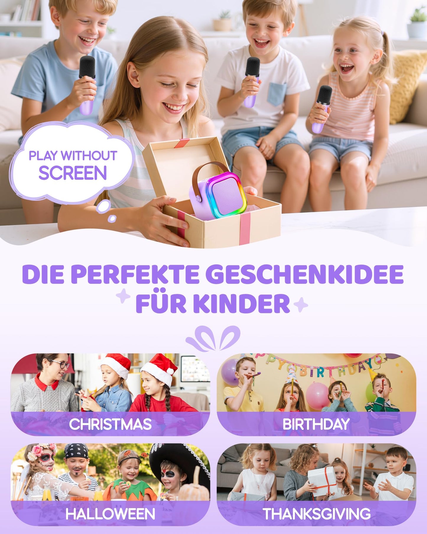 Karaoke Machine for Kids, Gift for Girls 3-12 Years, Karaoke Kids Toy for 3-12 Year Old Girls, Karaoke Machine with 2 Karaoke Microphones for Kids, Purple