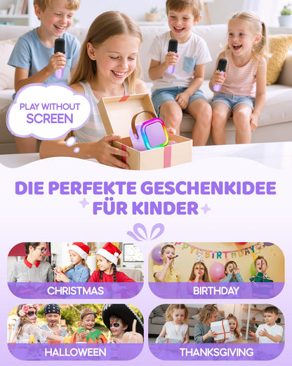 Karaoke Machine for Kids, Gift for Girls 3-12 Years, Karaoke Kids Toy for 3-12 Year Old Girls, Karaoke Machine with 2 Karaoke Microphones for Kids, Purple