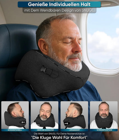 SNUGL Neck Pillow Memory Foam Washable & Adjustable | Cozy Neck Travel Pillow for Airplane, Car & On the Go | Travel Pillow Neck Cushion, Neck Travel Pillow (Black, Adult Small)