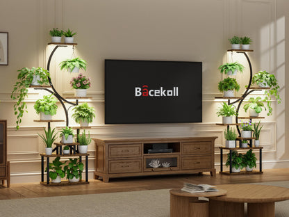 BACEKOLL Plant Stand with Grow Light - 8 Tier Flower Stand 157cm Metal Wood Plant Shelf - Indoor & Outdoor Flower Steps - Decorative Black Flower Rack for Indoor Garden Balcony
