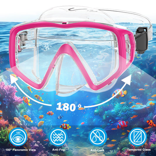 JEMULICE Adult Snorkel Set, Snorkeling Set with Diving Mask and Dry Snorkel for Men and Women, Anti-Leak & Anti-Fog Dive Mask made of Tempered Glass for Diving, Snorkeling, and Swimming.