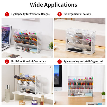 Marbrasse Mesh Desk Organizer, Multifunctional Pen Holder, Desk Organizer, Storage Shelf for School and Home Office Supplies (White)