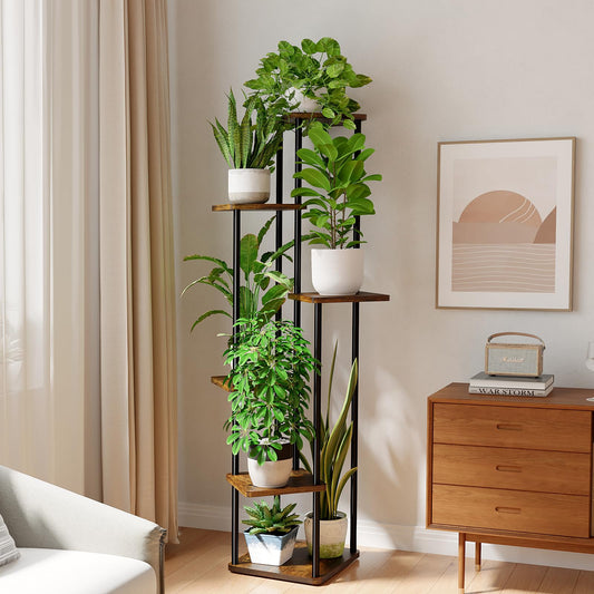 Bamworld Plant Stand Flower Stand for Outside Plant Shelf Flower Staircase Metal Outdoor Balcony Decor Bedroom Plant Pot Indoor Plants Plant Table (brown)