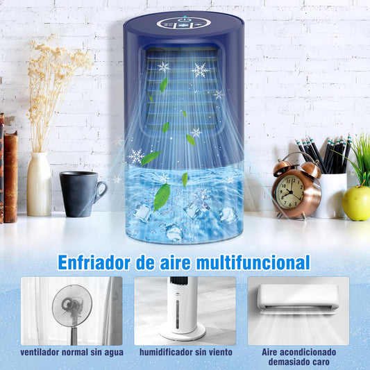 Air Cooler Blue 5-in-1 Portable Air Conditioner with Air Cooling, Fan & Humidifier 3 Speed Levels, 7 Colors LED Lighting Quiet & Energy Efficient for Home, Office, Bedroom