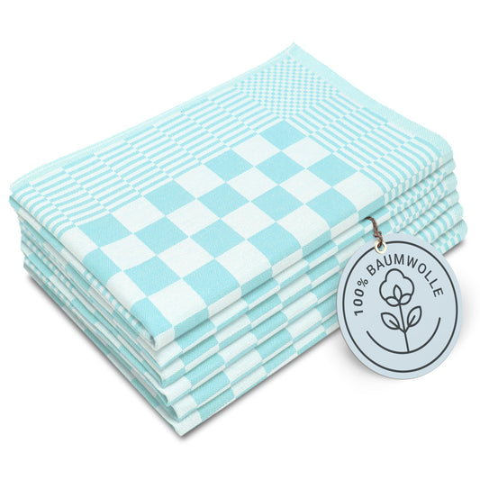 ZOLLNER Set of 6 cotton kitchen towels, 65x65 cm - highly absorbent and durable - washable up to 140°F - mint checkered - professional quality - Oeko Tex® certified