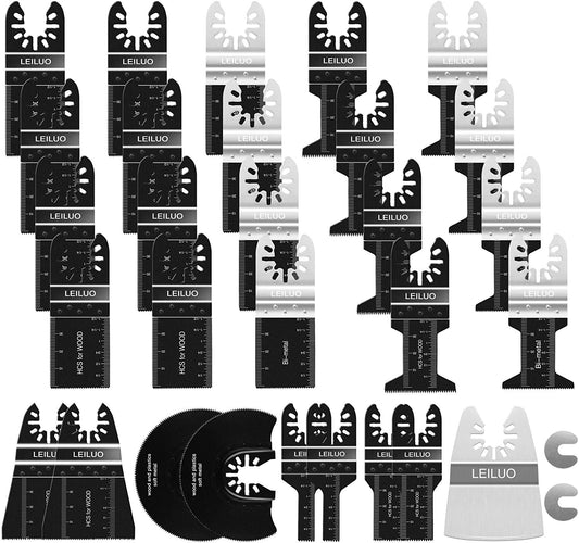 Multi-tool saw blades LEILUO 31pcs wood plastic metal multi-function tool accessories set Packed in a storage bag for Makita Einhell Dewalt Parkside Ryobi AEG and more