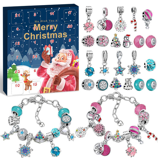 KAZATE Advent Calendar 2025 for Girls, Christmas Jewelry Calendar, 24 Fillings DIY Charms Bracelet Kit, Christmas Gift for Teenagers 6-12 Years, Blue Pink (Pink+Blue)