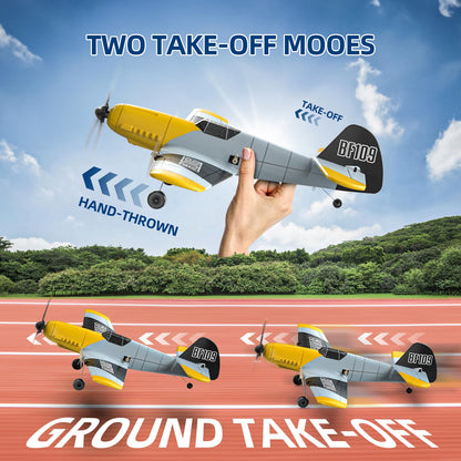 DEERC RC Airplane Messerschmitt Bf 109, 2.4GHz remote control airplane with 6-axis gyro stabilizer, 3-channel RTF RC glider toy for beginners, kids, adults.