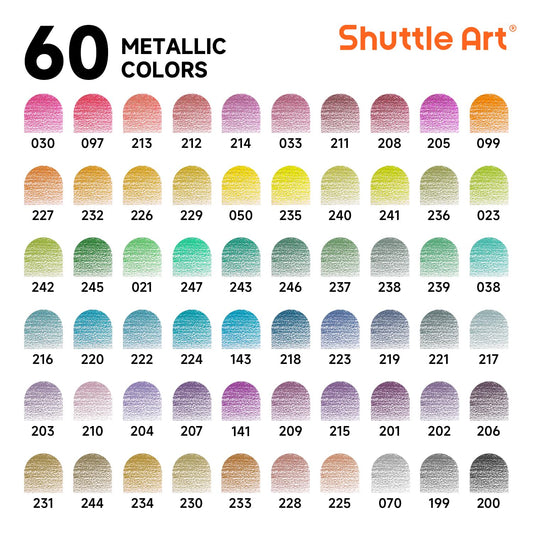 Shuttle Art Metallic Colored Pencils Set, 60 Metallic Colored Pencils, Glitter Colored Pencils for adults, beginners for painting, coloring, drawing, metallic wooden pencils, colored pencils for children.