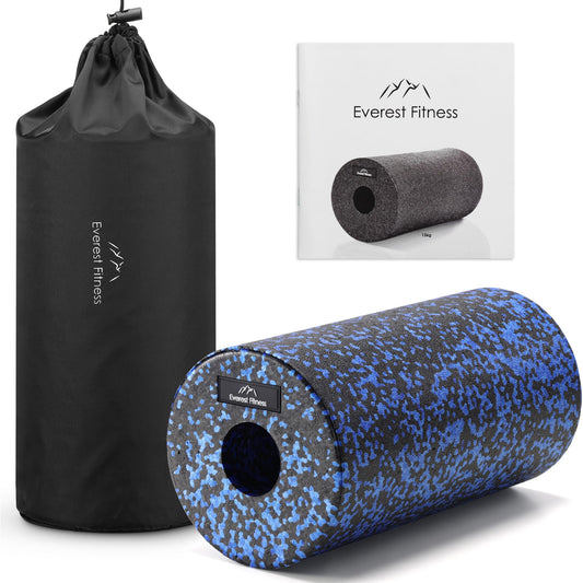 EVEREST FITNESS Fascia Roller Spine 30 cm medium-firm in black/blue incl. booklet - Professional fascia roller for back - Foam roller - Massage roller - Fitness roller - Yoga massage roller
