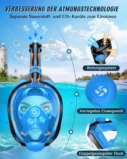 X99 Full Face Snorkel Mask, 180-Degree View Anti-Fog Diving Mask with Sport Camera Compatible, Diving Goggles for Adults