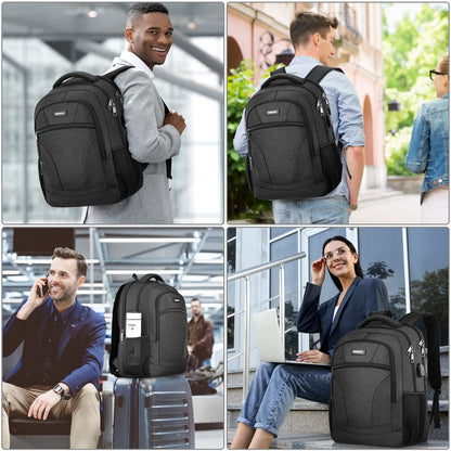 BIKROD backpack for men, school backpack for teenage boys, 15.6 inch laptop work daypack with USB charging port for business, hiking, travel, camping school bag, black