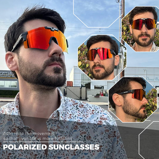 KAPVOE Polarized Sports Sunglasses, UV400 Protection, Adjustable Cycling Sunglasses for Men and Women, Baseball, Running, Cycling, Golf Red Black 11