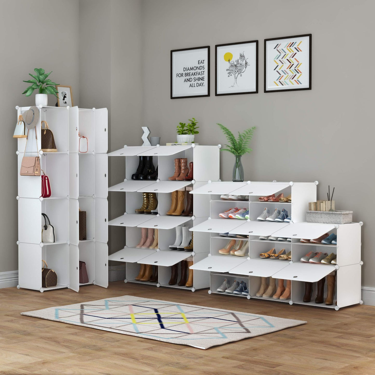 HOMIDEC shoe rack, 7-tier shoe cabinet shoe storage for 28 pairs of shoes and boots, plastic shoe racks shoe organizer for hallway bedroom entrance, white