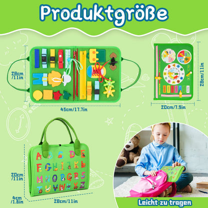 ACDAY Busy Board for 1 2 3 years, Montessori toy for toddlers. Activity Board Baby Quiet Book Autism Educational Travel Toy Preschool Learning Sensory Board for Fine Motor Skills (Green)