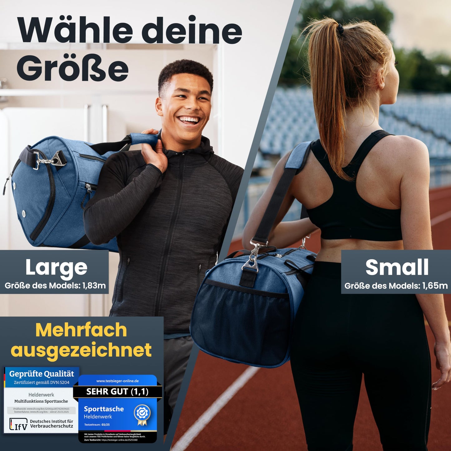 Heroic® sports bag & duffel bag for men and women small I training bag with shoe compartment and wet compartment I ideal as a travel carry-on, gym bag, fitness bag, training bag, sports bag.