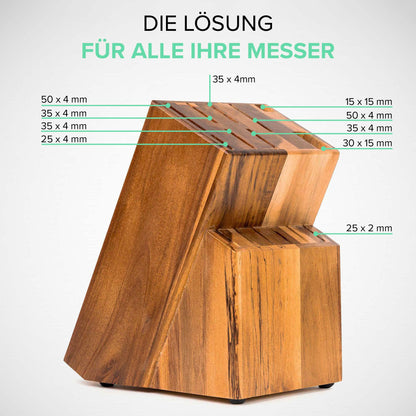 Coninx knife block made of acacia wood | Knife holder with 15 slots for chef knives | Wood knife block without knives | Fits 15 knives, sharpening steel | Knife holder for kitchen knives | 13 x 19 x 22 cm
