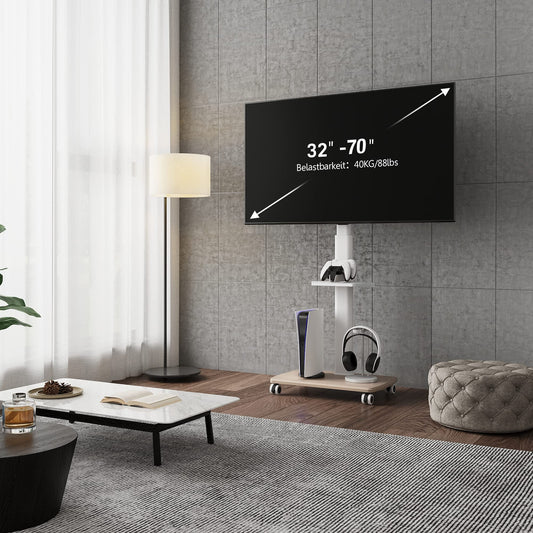 FITUEYES TV floor stand with wooden shelf TV stand base TV stand television stand with wheels height adjustable swivel for 32 to 70 inch flat screen up to 40kg. Max. VESA. 400 * 600.