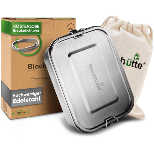 Blockhouse premium stainless steel lunch box I 1200ml I for kids incl. compartments and spare seal. The bento box with partition is leak-proof, snack box small.