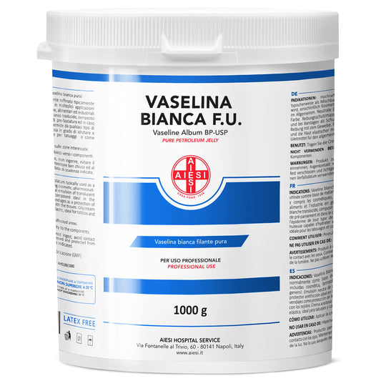 AIESI® White Pure Petroleum Jelly Ph.Eur. (1 kg glass jar), For medical, dermatological, and professional use, Made in Italy
