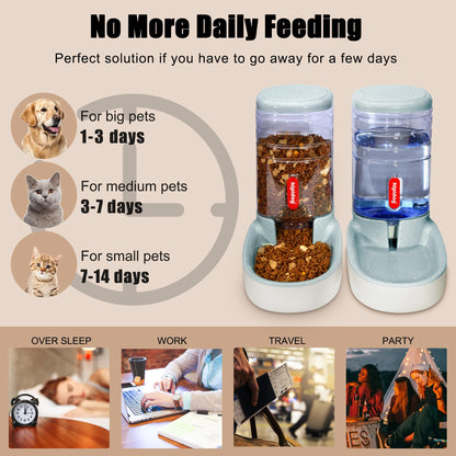 Automatic feeder for small and medium-sized pets, 3.8L, travel feeder and water dispenser for dogs, cats, pets (Gray)