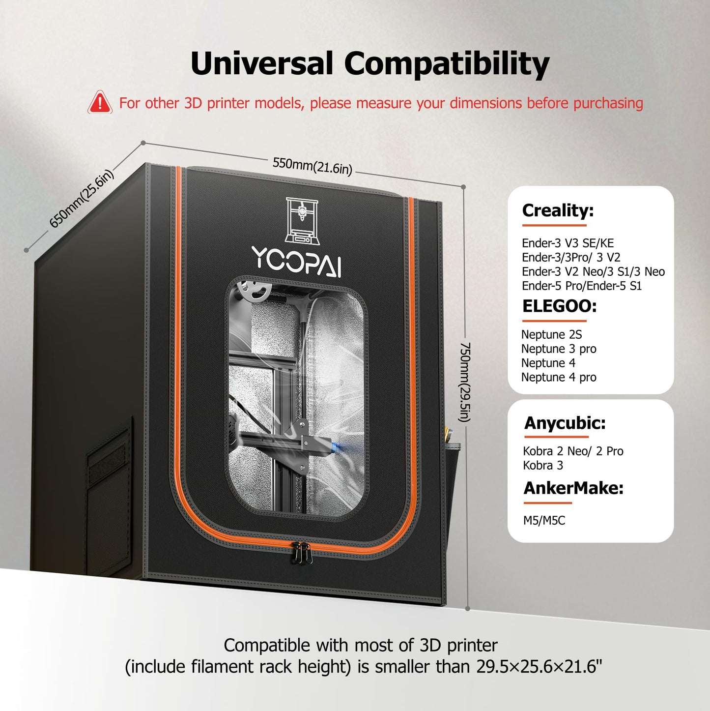 YOOPAI 3D printer enclosure cover with LED light, constant temperature enclosure for Creality Ender 3 V3 SE/KE/Ender 3/Ender 3 V2/Anycubic Kobra/Elegoo, 550 * 650 * 730 mm.