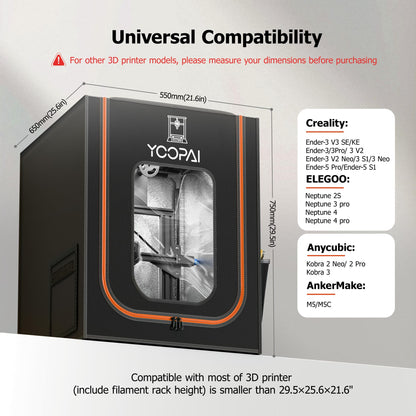 YOOPAI 3D printer enclosure cover with LED light, constant temperature enclosure for Creality Ender 3 V3 SE/KE/Ender 3/Ender 3 V2/Anycubic Kobra/Elegoo, 550 * 650 * 730 mm.