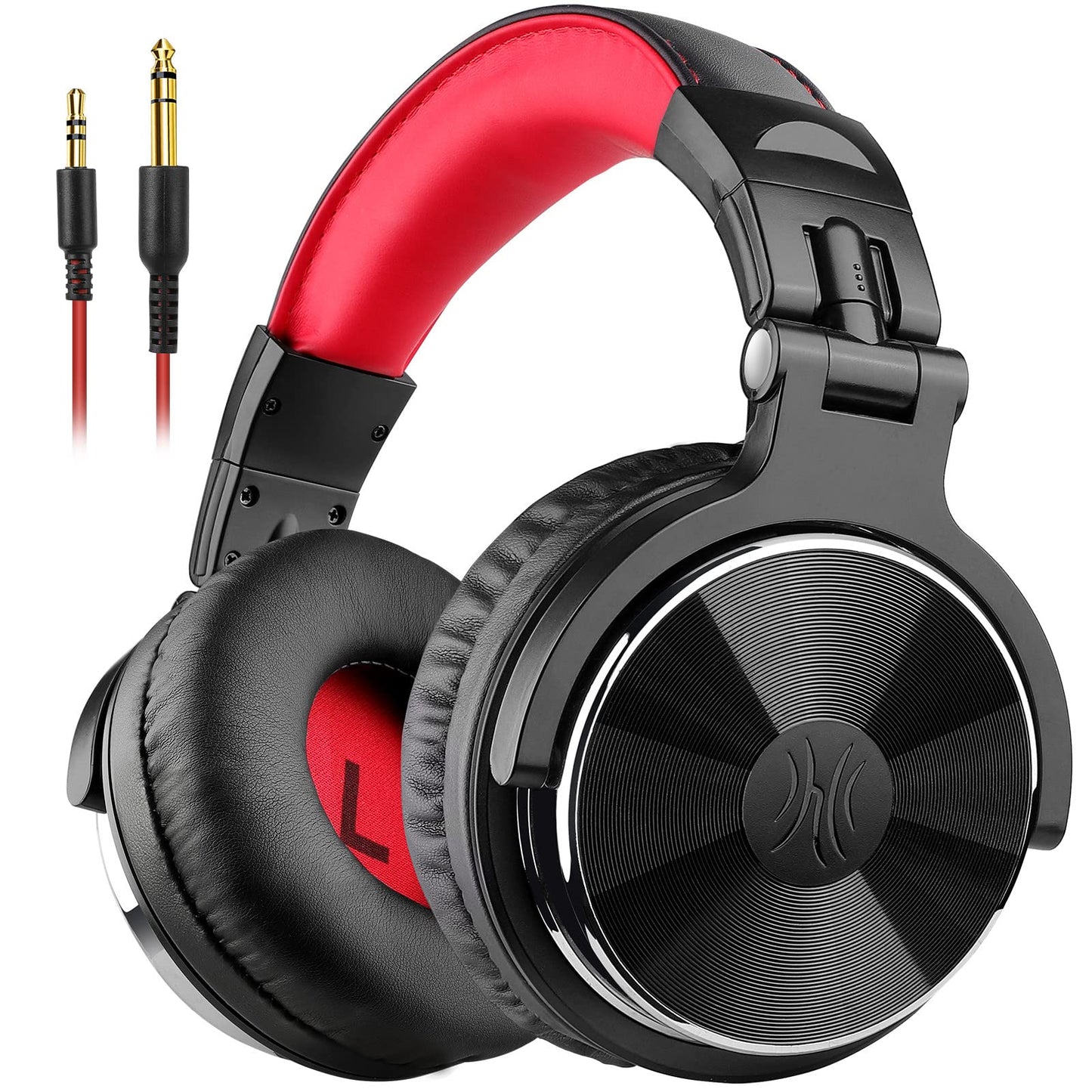 OneOdio over-ear headphones with cable, 50mm drivers, bass sound, 6.35 & 3.5mm jacks, share port, closed-back DJ headphones for studio, podcast, monitoring, phone, PC, MP3/4 (Pro-10 Red)