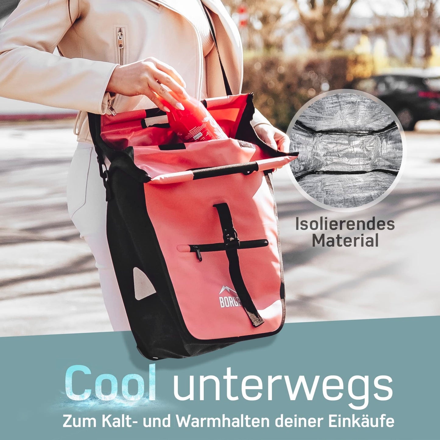 Borrow bicycle shopping bag for luggage rack with removable cooling insert - Can be used as a luggage carrier bag, bike bag, carry bag 23 liters.