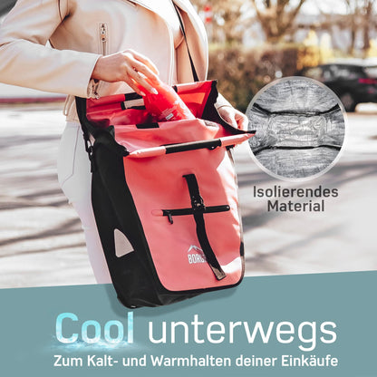 Borrow bicycle shopping bag for luggage rack with removable cooling insert - Can be used as a luggage carrier bag, bike bag, carry bag 23 liters.