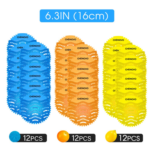 36 pieces of urinal screens with scent, urinal screen splash guard air freshener individually packaged for toilet guest bathrooms public restrooms urinal - 12 pcs sea breeze, 12 pcs lemon, 12 pcs orange.
