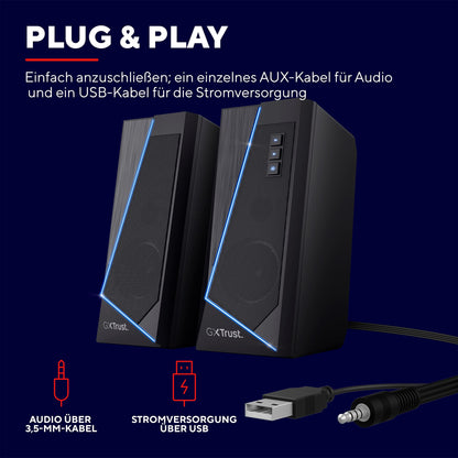 Trust Gaming Speaker for PC GXT 609 Zoxa - Computer Speakers, Speaker set with 6 Different RGB Lighting Modes, Powered by USB, 12W, PC/Laptop, Black