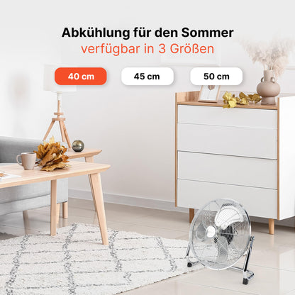 ProfiCare® Wind machine with 40 cm Ø | Fan adjustable angle | Floor fan 3 speeds | Metal fan quiet | Air cooler | Stand fan | Room cooler | PC-VL 3065 WM chrome