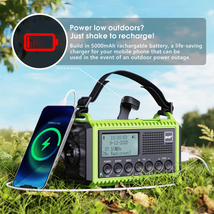 Crank radio DAB/DAB+, emergency radio with 5000mAh rechargeable battery, FM radio, battery radio emergency equipment with LED flashlight & reading light, SOS alarm for camping, emergencies & blackout.