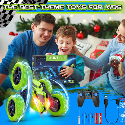 Cosone Remote Control Cars, RC Cars Stunt Car, 2.4 GHz, remote control toy cars for boys, All-wheel off-road stunt car, double-sided, 360° rotating, gifts for kids ages 6 and up (Green)