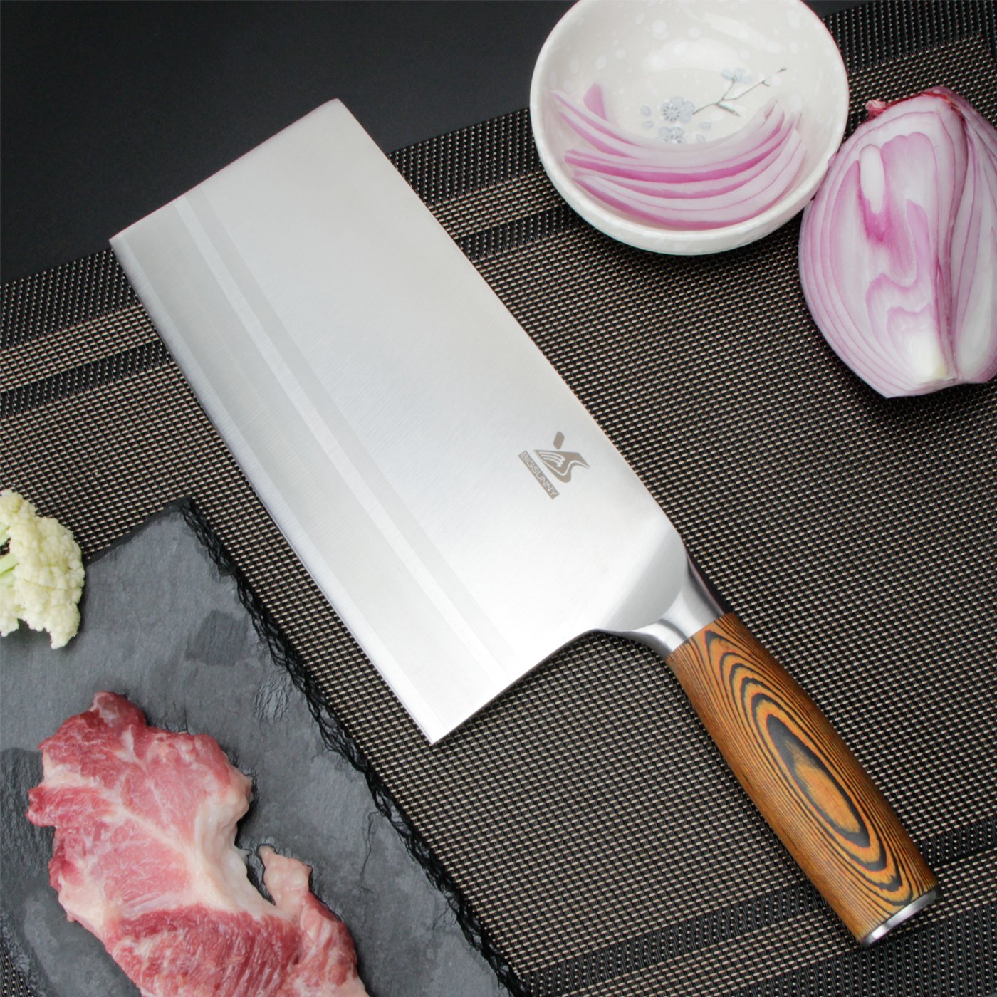 MSY BIGSUNNY cleaver Chinese chef knife, blade length 20.5cm, large blade, high carbon steel, wood handle color.