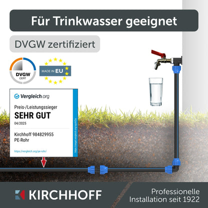 Kirchhoff Fitting Connection Angle 90° | Plastic | 25 x 25 mm | for HDPE pipe | 3 pieces in a set | Various sizes | DVGW certified | Drinking water quality | Made in EU, Black, 25 mm, 984845217-3