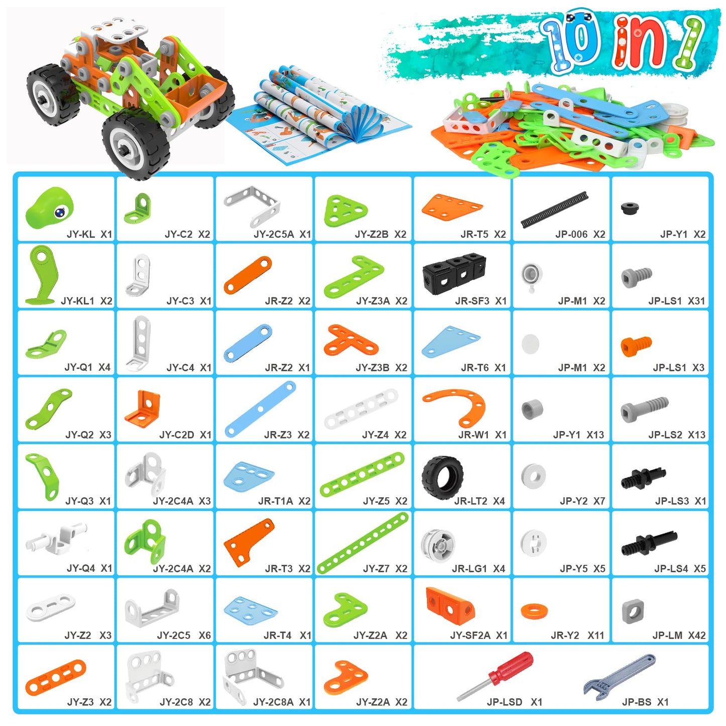 MOONTOY construction toy for boys aged 5-9, 218 pieces dinosaur building blocks toy for kids, 10-in-1 educational building set, great gift for boys and girls.