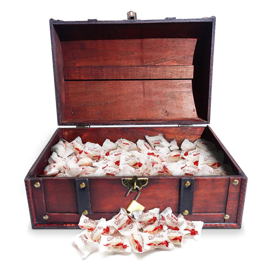 Infinimo Candy Treasure Chest for Kids Birthday filled with 110pcs of Raffaello (Approx. 2.5kg total) - Gift Box with lock and key - 30x20x15cm in size.
