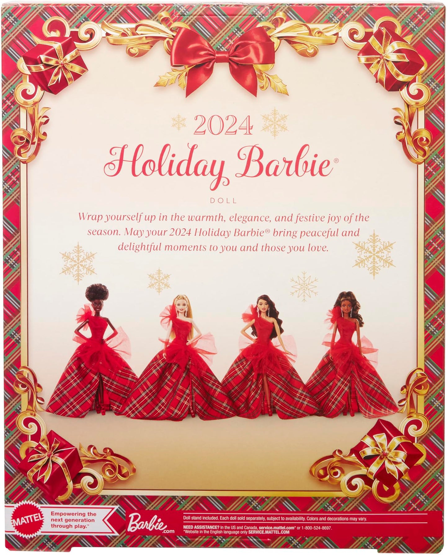 Barbie Signature Doll, Holiday Blonde Fashion Doll wearing gown with plaid skirt, seasonal collector gift in displayable packaging, HRM65.