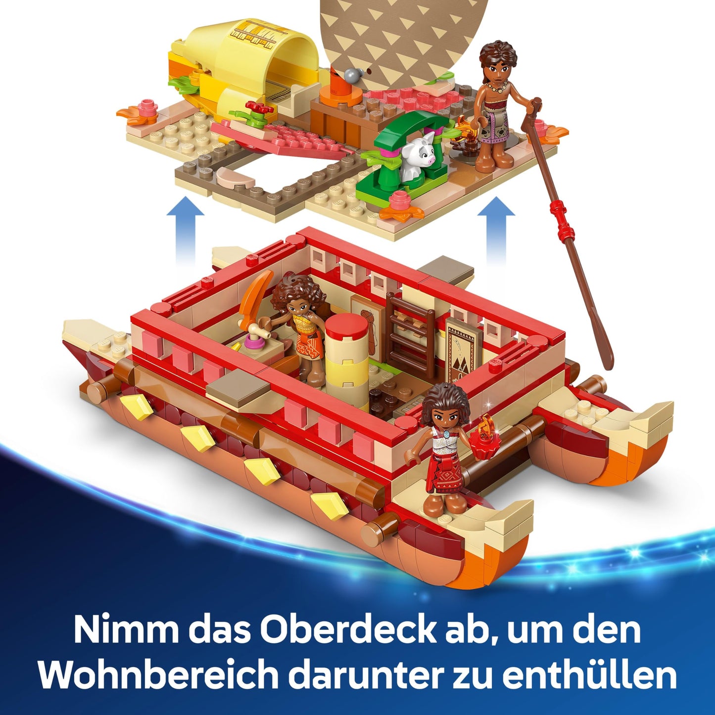 LEGO | Disney Moana 2: Moana's Adventure Raft - Toy boat with fabric sail, removable deck, campfire & 3 minifigures, including Loto and Moni – Gift for girls aged 6+ & fans – 43270