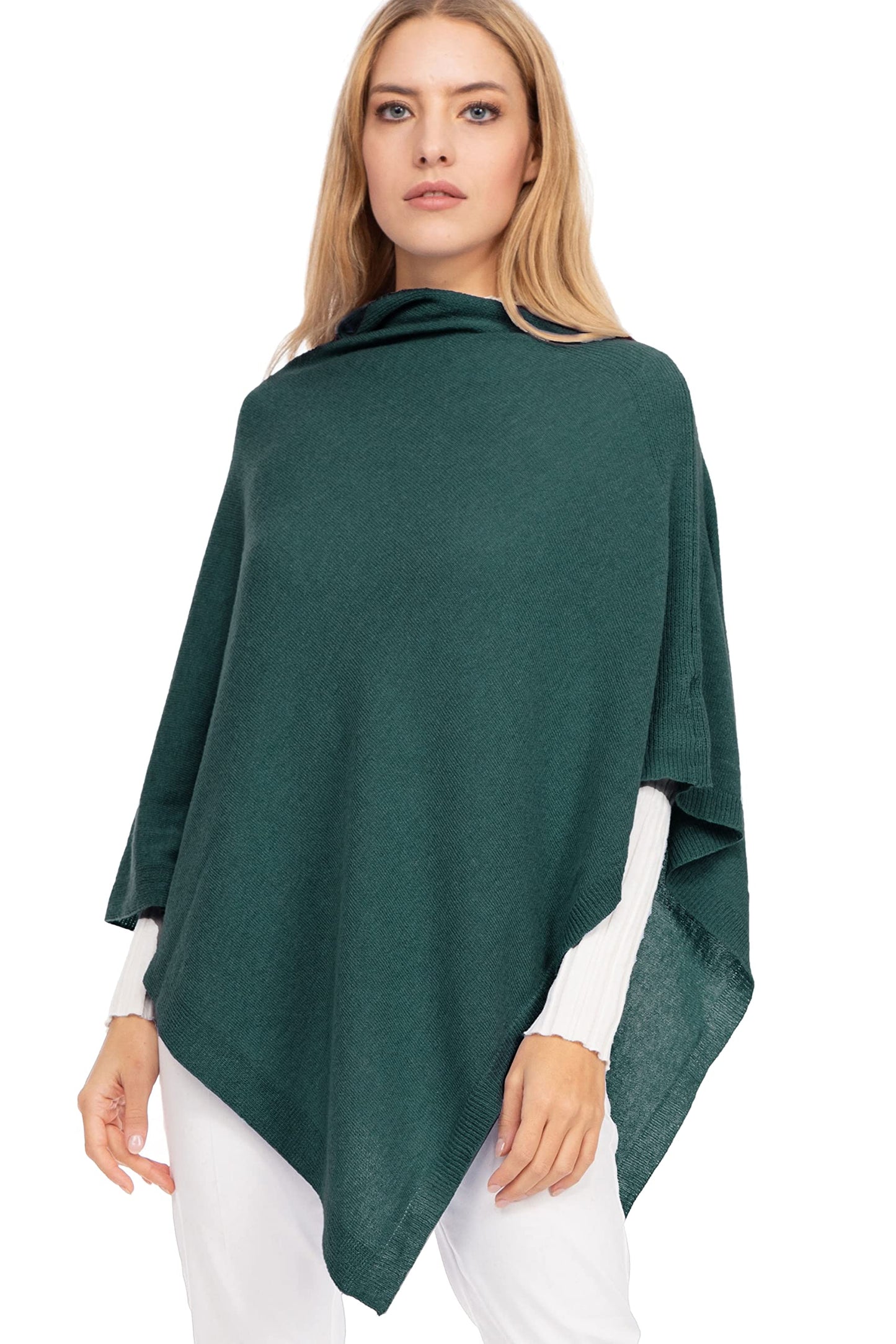 Navy Cashmere - Cashmere blend poncho for women, delicate and soft, made from cashmere (Green Green)
