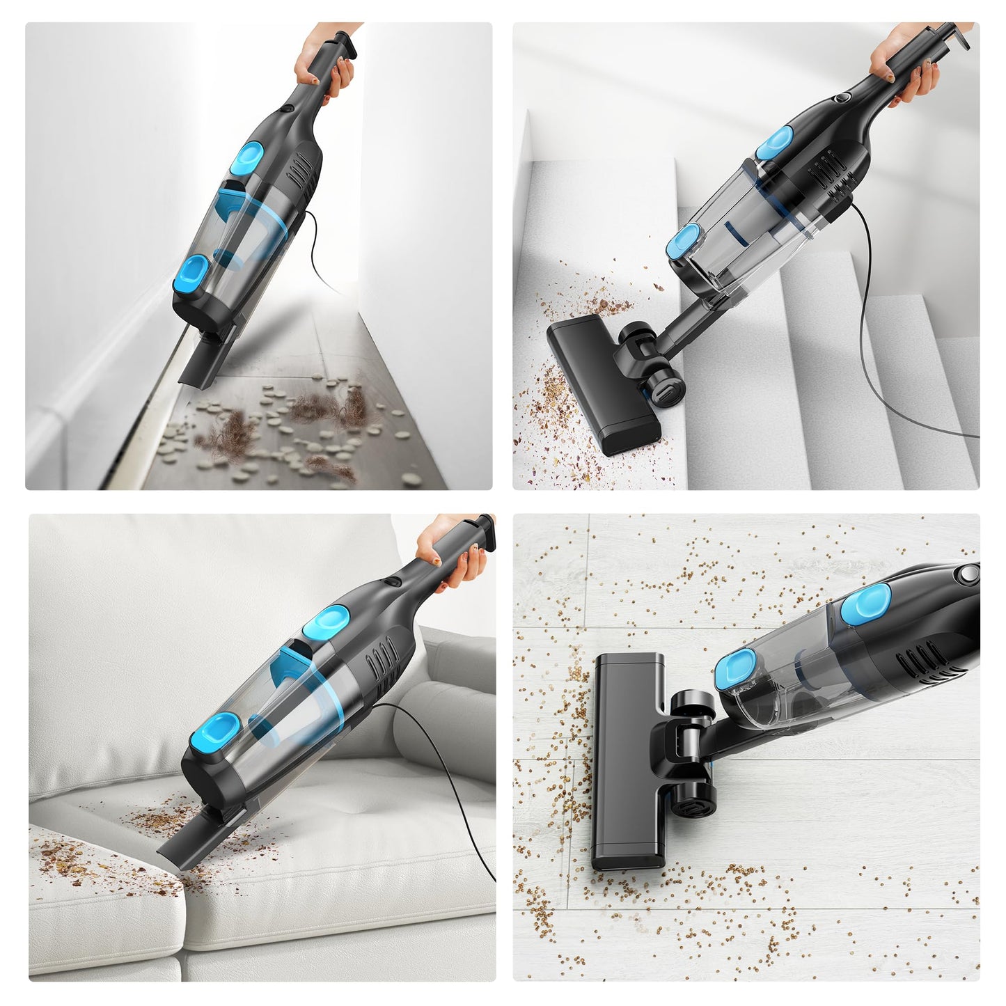 Vacuum cleaner, corded stick vacuum with cable hand vacuum 20Kpa 600W, 3 in 1 bagless vacuum with 5m cable, vacuum cleaner without bag Vacuum Cleaner Anti-Tangle for pet hair carpet hard floors
