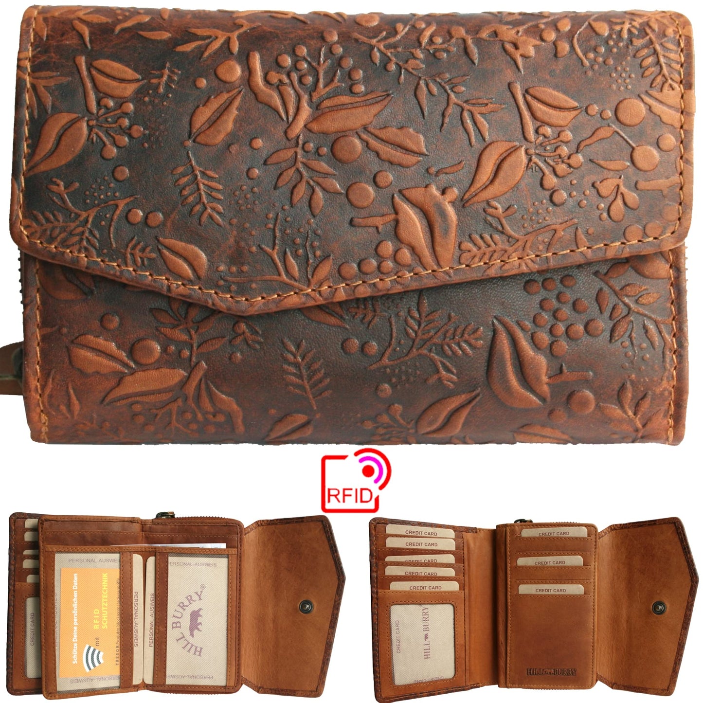 Leather women's wallet with RFID protection, Collection 2021, brown color.